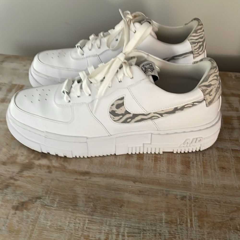 Nike Air Force Ones with Zebra Patterned Swoosh